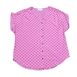 Anneliese pink red heart print short sleeve shirt large